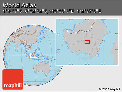 Gray Location Map of the Area around 0° 52' 31" S, 113° 58' 29" E