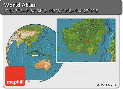 Satellite Location Map of the Area around 0° 52' 31" S, 113° 58' 29" E