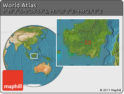 Satellite Location Map of the Area around 0° 52' 31" S, 113° 58' 29" E
