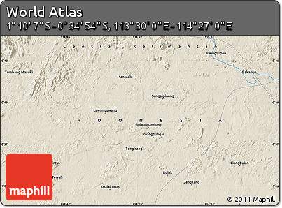 Shaded Relief Map of the Area around 0° 52' 31" S, 113° 58' 29" E