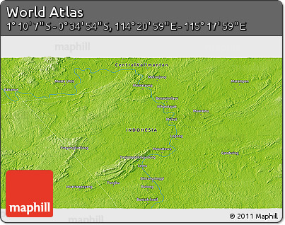 Physical 3D Map of the Area around 0° 52' 31" S, 114° 49' 29" E