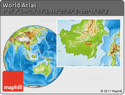 Physical Location Map of the Area around 0° 52' 31" S, 114° 49' 29" E