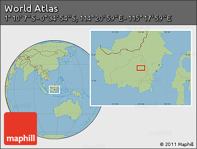 Savanna Style Location Map of the Area around 0° 52' 31" S, 114° 49' 29" E