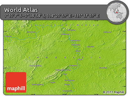 Physical Map of the Area around 0° 52' 31" S, 114° 49' 29" E