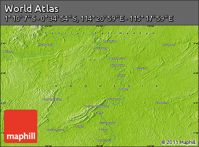 Physical Map of the Area around 0° 52' 31" S, 114° 49' 29" E