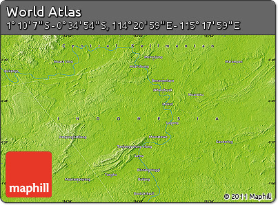 Physical Map of the Area around 0° 52' 31" S, 114° 49' 29" E
