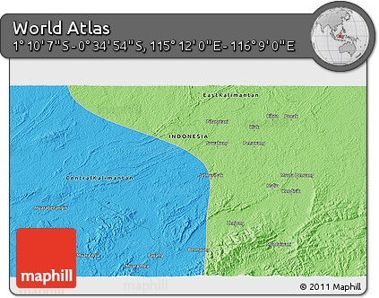 Political 3D Map of the Area around 0° 52' 31" S, 115° 40' 30" E