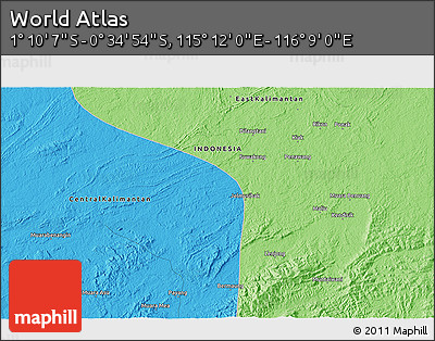 Political 3D Map of the Area around 0° 52' 31" S, 115° 40' 30" E