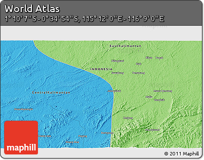 Political 3D Map of the Area around 0° 52' 31" S, 115° 40' 30" E
