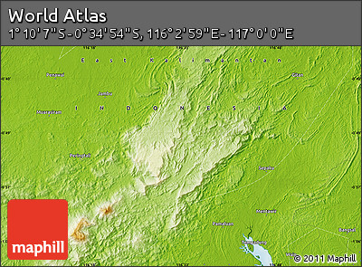 Physical Map of the Area around 0° 52' 31" S, 116° 31' 30" E