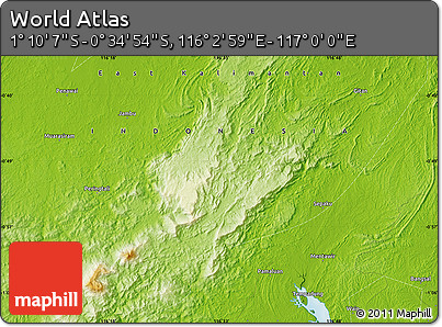 Physical Map of the Area around 0° 52' 31" S, 116° 31' 30" E