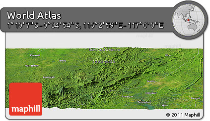 Satellite Panoramic Map of the Area around 0° 52' 31" S, 116° 31' 30" E