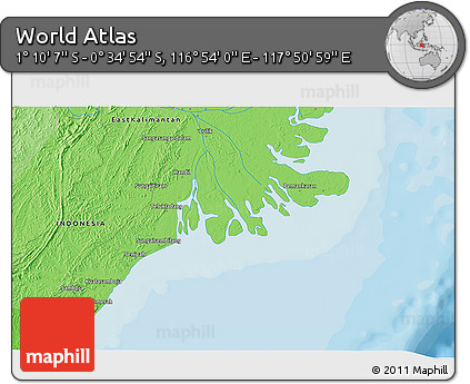 Political 3D Map of the Area around 0° 52' 31" S, 117° 22' 30" E