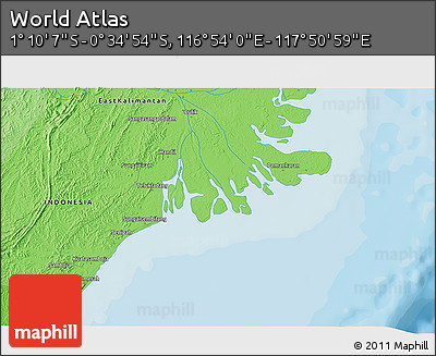 Political 3D Map of the Area around 0° 52' 31" S, 117° 22' 30" E