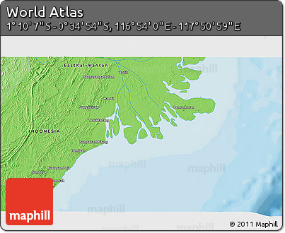 Political 3D Map of the Area around 0° 52' 31" S, 117° 22' 30" E