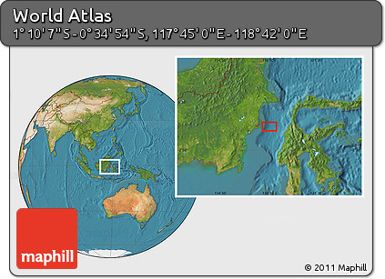 Satellite Location Map of the Area around 0° 52' 31" S, 118° 13' 29" E