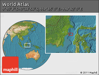 Satellite Location Map of the Area around 0° 52' 31" S, 118° 13' 29" E