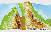 Physical 3D Map of the area around 0° 52' 31" S, 119° 55' 30" E