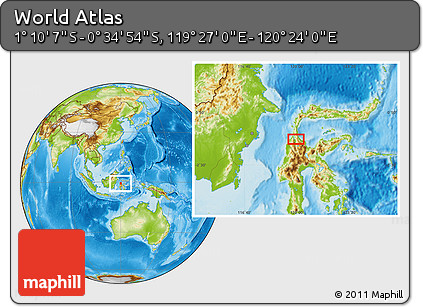 Physical Location Map of the Area around 0° 52' 31" S, 119° 55' 30" E