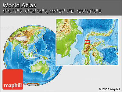 Physical Location Map of the Area around 0° 52' 31" S, 119° 55' 30" E