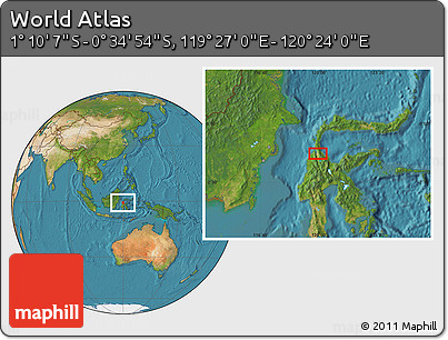 Satellite Location Map of the Area around 0° 52' 31" S, 119° 55' 30" E