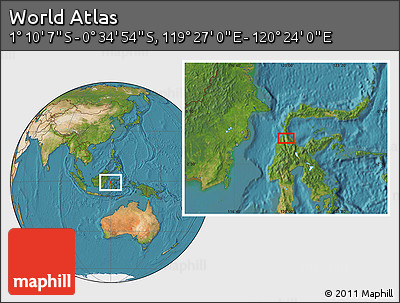 Satellite Location Map of the Area around 0° 52' 31" S, 119° 55' 30" E