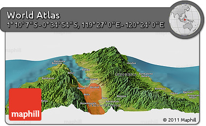 Satellite Panoramic Map of the Area around 0° 52' 31" S, 119° 55' 30" E