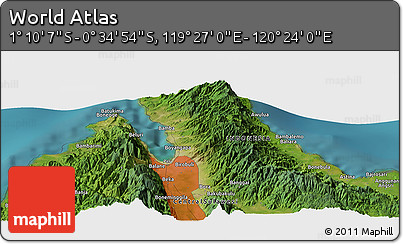 Satellite Panoramic Map of the Area around 0° 52' 31" S, 119° 55' 30" E