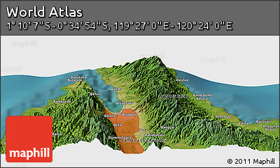 Satellite Panoramic Map of the Area around 0° 52' 31" S, 119° 55' 30" E