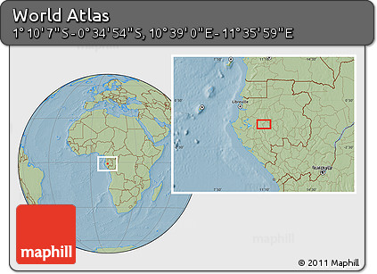 Savanna Style Location Map of the Area around 0° 52' 31" S, 11° 7' 30" E, hill shading