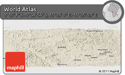 Shaded Relief Panoramic Map of the Area around 0° 52' 31" S, 11° 7' 30" E