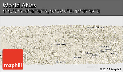 Shaded Relief Panoramic Map of the Area around 0° 52' 31" S, 11° 7' 30" E