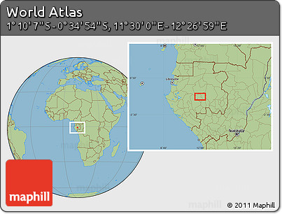 Savanna Style Location Map of the Area around 0° 52' 31" S, 11° 58' 29" E