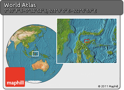 Satellite Location Map of the Area around 0° 52' 31" S, 121° 37' 30" E