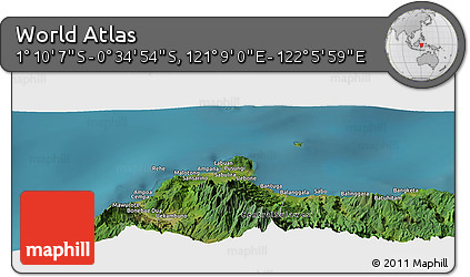 Satellite Panoramic Map of the Area around 0° 52' 31" S, 121° 37' 30" E