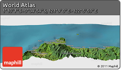 Satellite Panoramic Map of the Area around 0° 52' 31" S, 121° 37' 30" E
