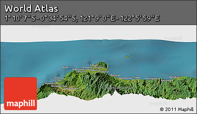 Satellite Panoramic Map of the Area around 0° 52' 31" S, 121° 37' 30" E