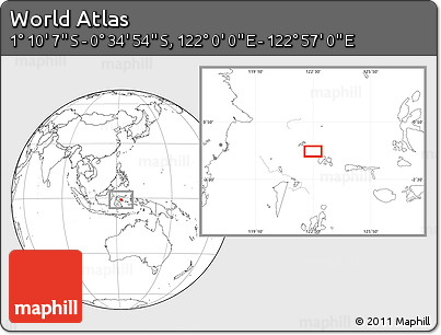 Blank Location Map of the Area around 0° 52' 31" S, 122° 28' 29" E