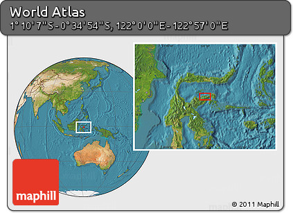 Satellite Location Map of the Area around 0° 52' 31" S, 122° 28' 29" E