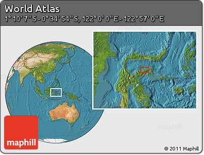 Satellite Location Map of the Area around 0° 52' 31" S, 122° 28' 29" E