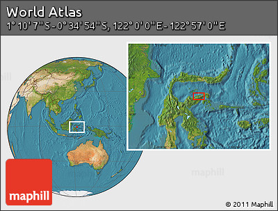 Satellite Location Map of the Area around 0° 52' 31" S, 122° 28' 29" E