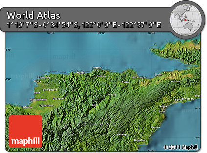 Satellite Map of the Area around 0° 52' 31" S, 122° 28' 29" E
