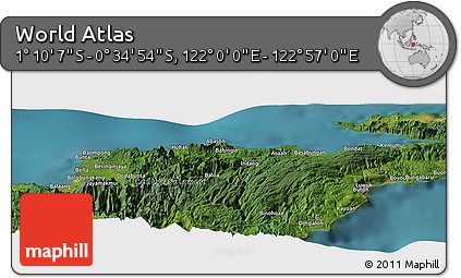 Satellite Panoramic Map of the Area around 0° 52' 31" S, 122° 28' 29" E