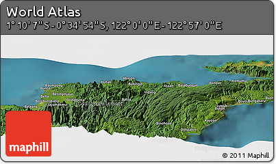 Satellite Panoramic Map of the Area around 0° 52' 31" S, 122° 28' 29" E