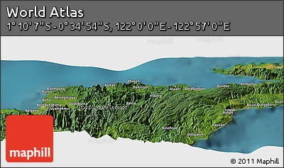 Satellite Panoramic Map of the Area around 0° 52' 31" S, 122° 28' 29" E