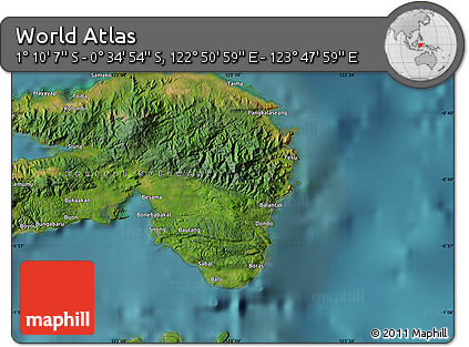 Satellite Map of the Area around 0° 52' 31" S, 123° 19' 29" E