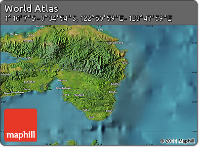 Satellite Map of the Area around 0° 52' 31" S, 123° 19' 29" E