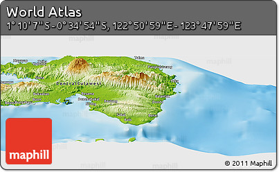 Physical Panoramic Map of the Area around 0° 52' 31" S, 123° 19' 29" E