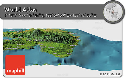 Satellite Panoramic Map of the Area around 0° 52' 31" S, 123° 19' 29" E