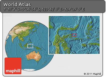Satellite Location Map of the Area around 0° 52' 31" S, 124° 10' 30" E